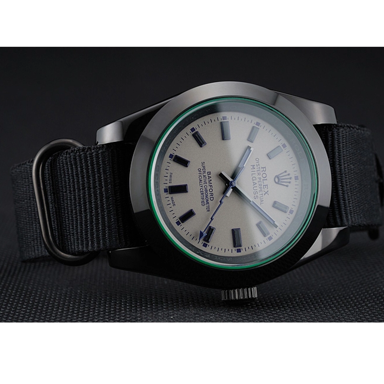Aaa replica watch 622000 Nylon Black Rolex Strap Milgauss Bamford 0712
